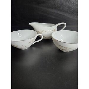 Fashion Manor Fine China Bamboo Japan Creamer & Cup Set Porcelain Tan Leaf